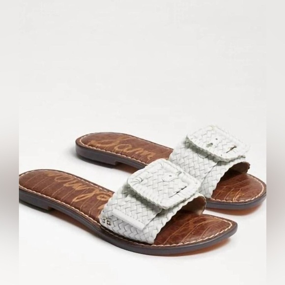 Nib Sam Edelman Gabriela Bright White Woven Nappa Leather Slide Sandal - Picture 1 of 12